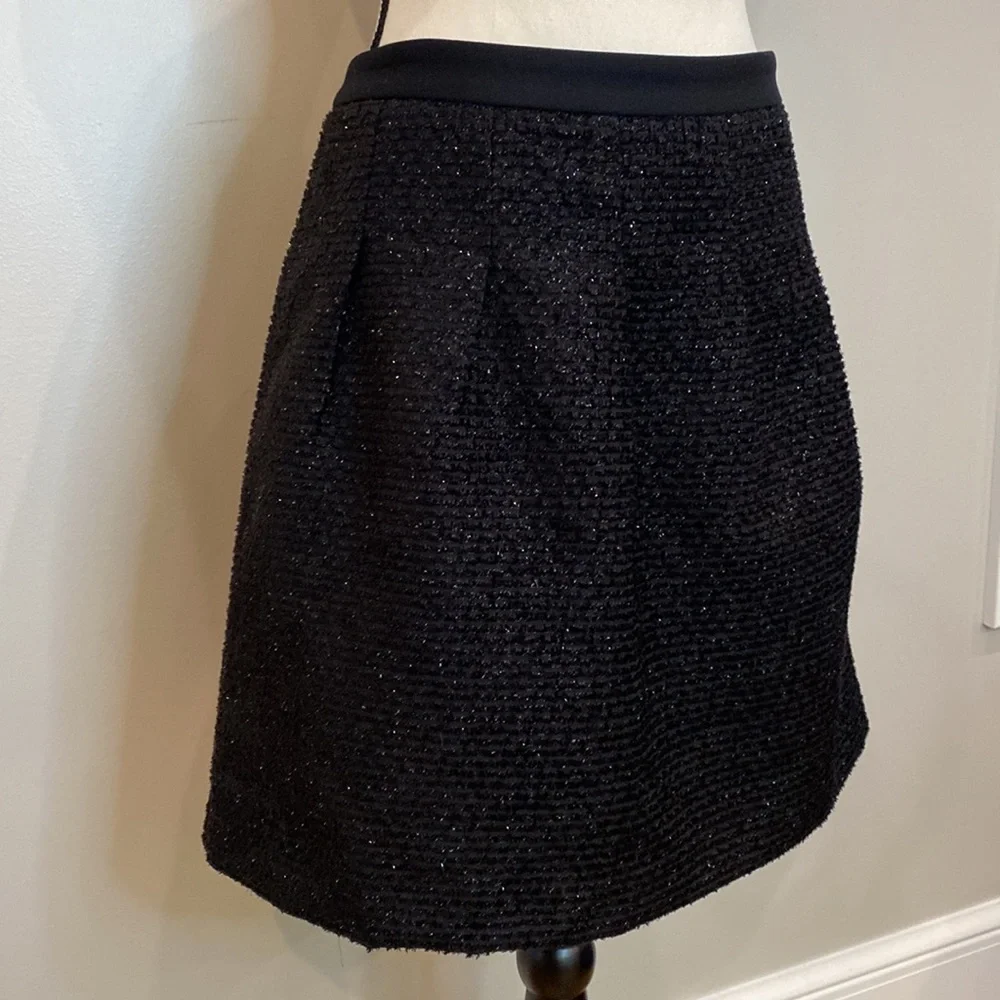 Woman LOFT skater a-line skirt sparkle black holiday workwear - Picture 4 of 9
